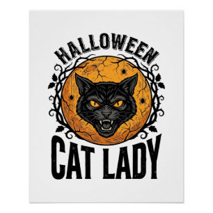 Póster Diseño de camiseta de gato negro vintage de la dam
