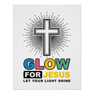 Póster Diseño de camiseta de luz de cruz cristiana Glow F