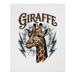 Póster Diseño de camiseta de rayo de jirafa grabada vinta