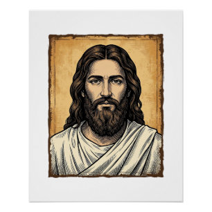 Póster Diseño de camiseta de retrato religioso grabado vi