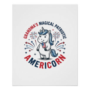 Póster Diseño de camiseta de unicornio americano patriota