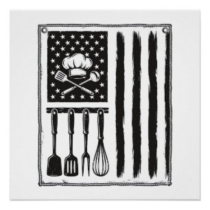 Póster Diseño de camiseta de utensilios de cocina Bandera