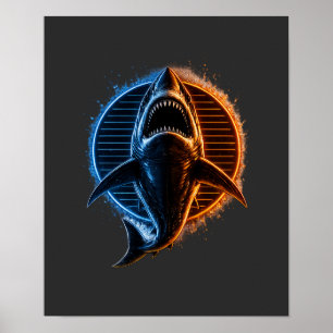 Póster Diseño de camiseta gráfica de tiburón azul y naran