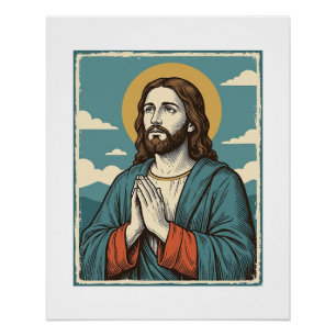 Póster Diseño de camiseta religiosa del Salvador orante v