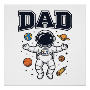 Póster Diseño de camiseta vectorial de astronauta padre_1