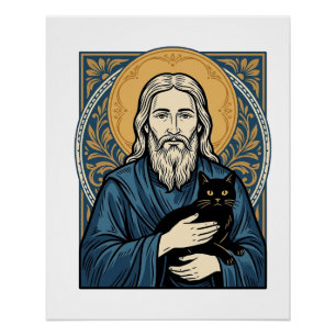Póster Diseño de camiseta vectorial de retrato de gato sa