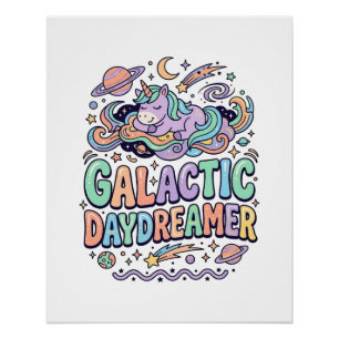 Póster Diseño de Camiseta y Pegatina Kawaii Soñador Galác