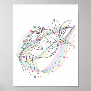 Póster Diseño de cara de dibujo lineal simple diseño artí