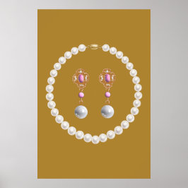 Póster Diseño de cartel de joyería vintage de oro y perla