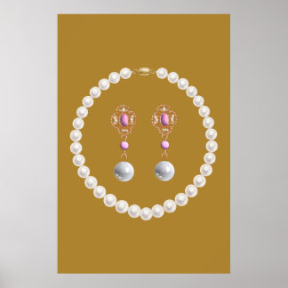 Póster Diseño de cartel de joyería vintage de oro y perla