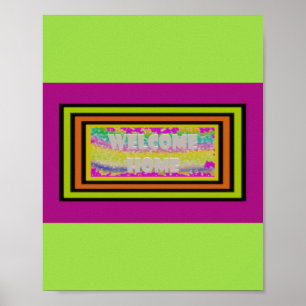 Póster diseño de casa morado verde rojo borde