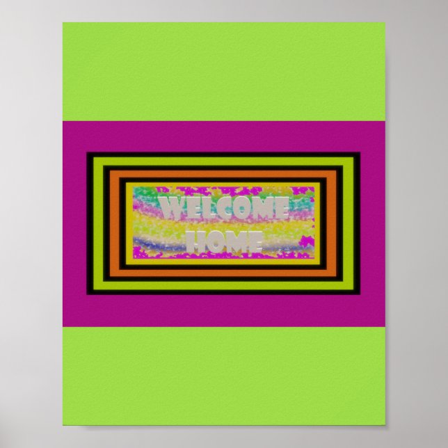 Póster diseño de casa morado verde rojo borde (Frente)