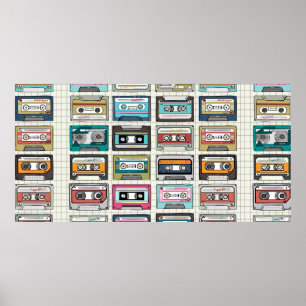 Póster Diseño de cassette de música de época