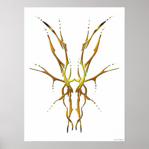 Póster Diseño de caza de cráneo de ciervo tribal dorado