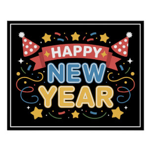 Póster Diseño de Celebración de Año Nuevo Feliz