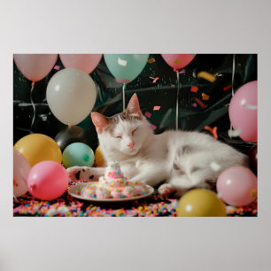Póster Diseño de Celebración de Cumpleaños de Gato Adorab
