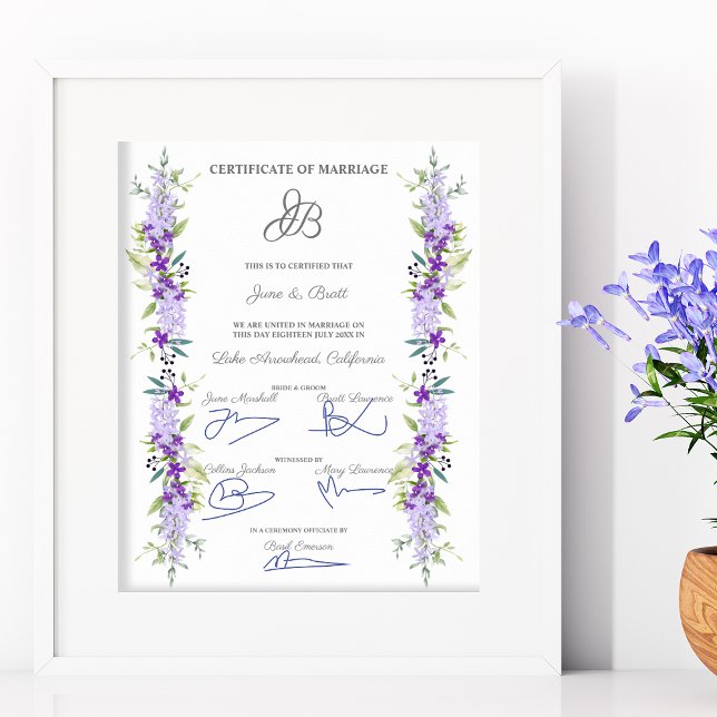 Póster Diseño de certificado de matrimonio con flores y h (Subido por el creador)