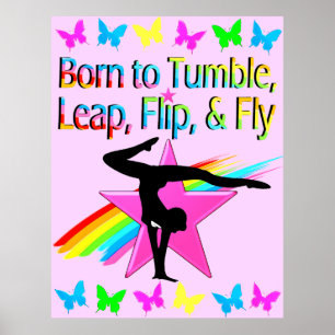 PÓSTER DISEÑO DE CHICA RAINBOW DE GIMNASTICS DE FLIPPING 