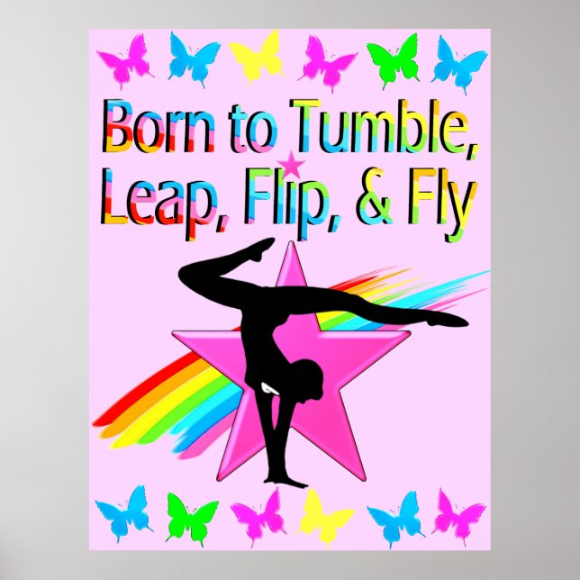 PÓSTER DISEÑO DE CHICA RAINBOW DE GIMNASTICS DE FLIPPING  (Frente)