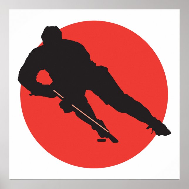 Póster diseño de círculo rojo de silueta de hockey sobre  (Frente)