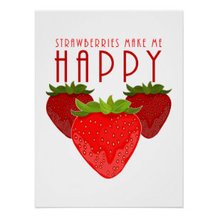 Póster Diseño de cita de fresa linda Fruta Kawaii