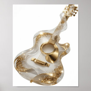 Póster Diseño de cita de GUITARRA DORADA dorado que llama