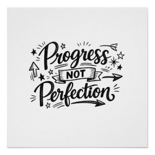 Póster Diseño de cita motivacional de progreso no perfecc
