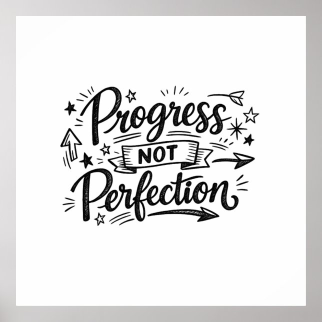 Póster Diseño de cita motivacional Progreso No Perfección (Frente)