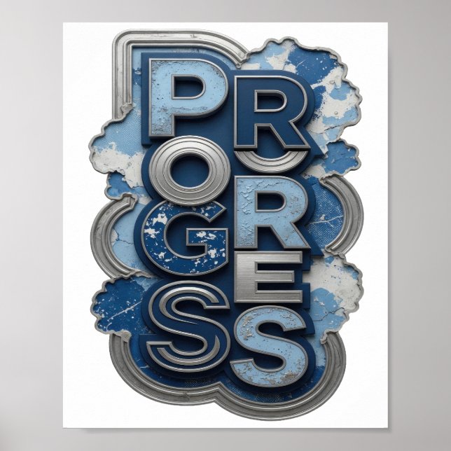 Póster Diseño de cita PROGRESO plateado icónico (Frente)