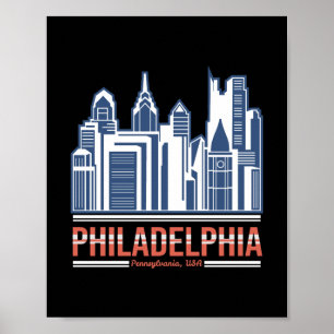 Póster Diseño de ciudad retro del horizonte de Filadelfia