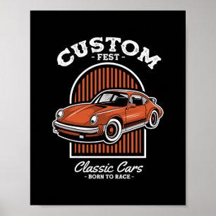 Póster Diseño de coche deportivo Retro Custom Fest