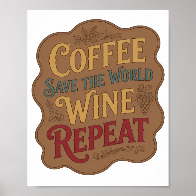 Póster Diseño de COFFEE SAVE THE WORLD WINE REPEAT en ama (Frente)