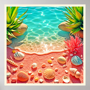 Póster Diseño de conchas de playa con un beso solar