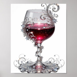Póster Diseño de copa de vino tinto de plata limpia