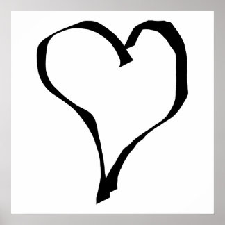 Póster Diseño de corazón de amor blanco y negro.