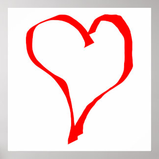 Póster Diseño de corazón de amor rojo y blanco.