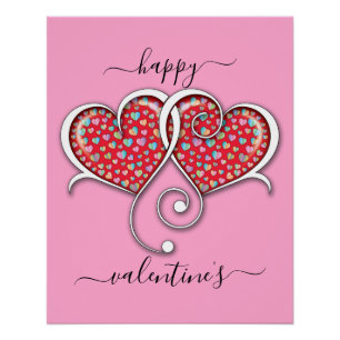 Póster Diseño de Corazones Entrelazados Elegante de San V