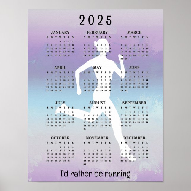 Póster Diseño de correr jogging Calendario Poster 2025 (Frente)