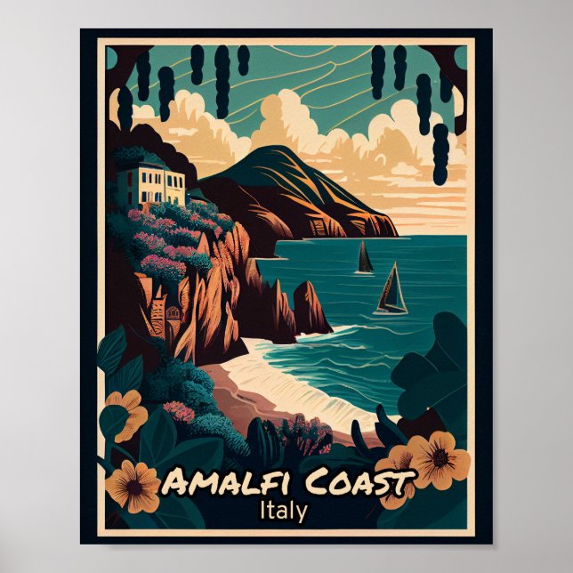 Póster Diseño de cosecha de la costa de Amalfi (Frente)