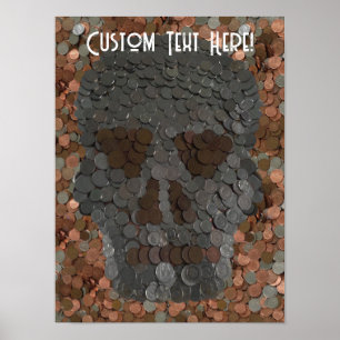 Póster Diseño de cráneo de metal de moneda inusual y únic