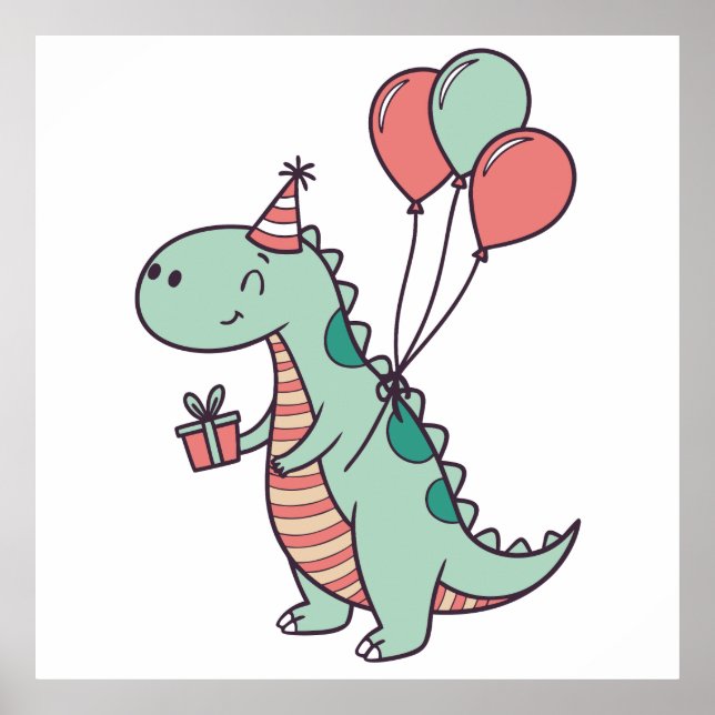 Póster Diseño de cumpleaños de Dinosaurio Personalizado C (Frente)