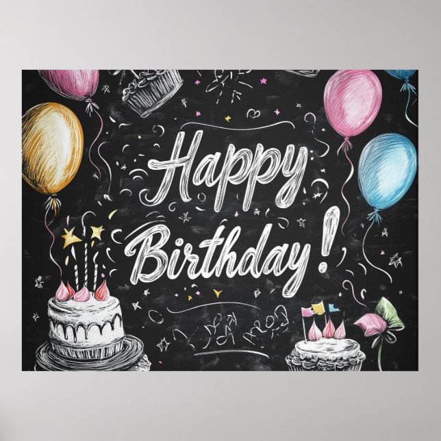 Póster Diseño de cumpleaños de estilo Chalkboard (Frente)