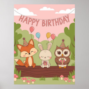 Póster Diseño de cumpleaños para niños pequeños con Fox,