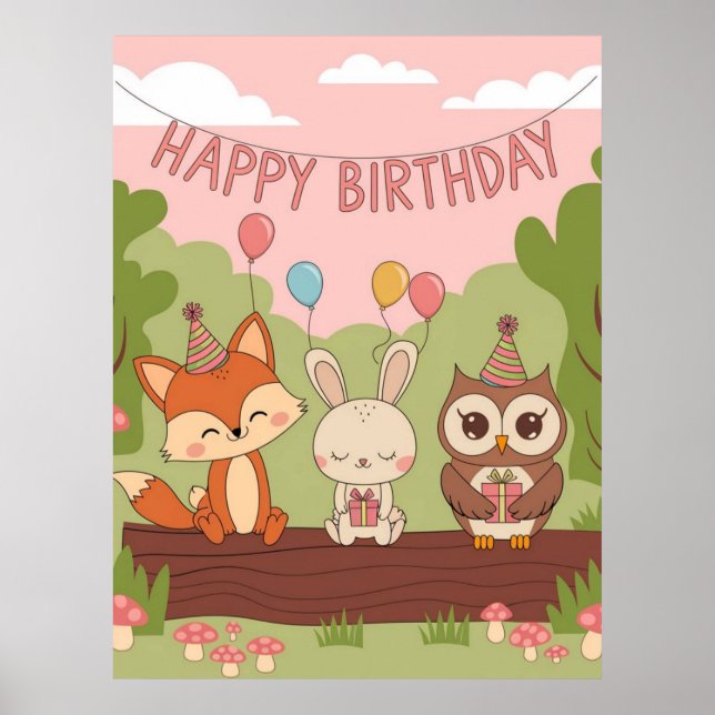Póster Diseño de cumpleaños para niños pequeños con Fox,  (Frente)