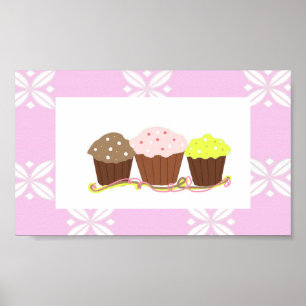 Póster Diseño de Cupcake Rosa y Blanco