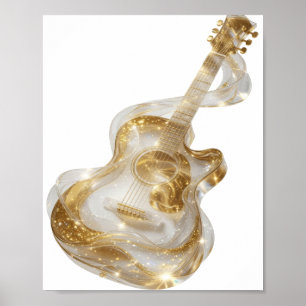 Póster Diseño de declaración de GUITARRA DORADA de plata