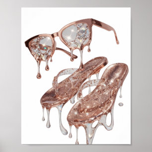 Póster Diseño de declaración GLAMOUR ROSE ORO Plateado de