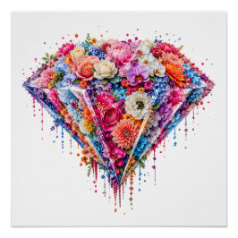 Póster Diseño de diamante floral exquisito con arte gotea