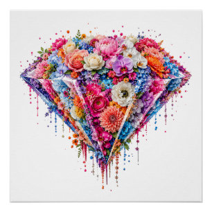 Póster Diseño de diamante floral exquisito con arte gotea