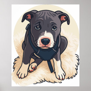 Póster Diseño de dibujos animados de cachorro de Pitbull